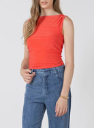 Black Tape Shirred Detail Tank Bright Cherry - Fleur - De - Lis Boutique