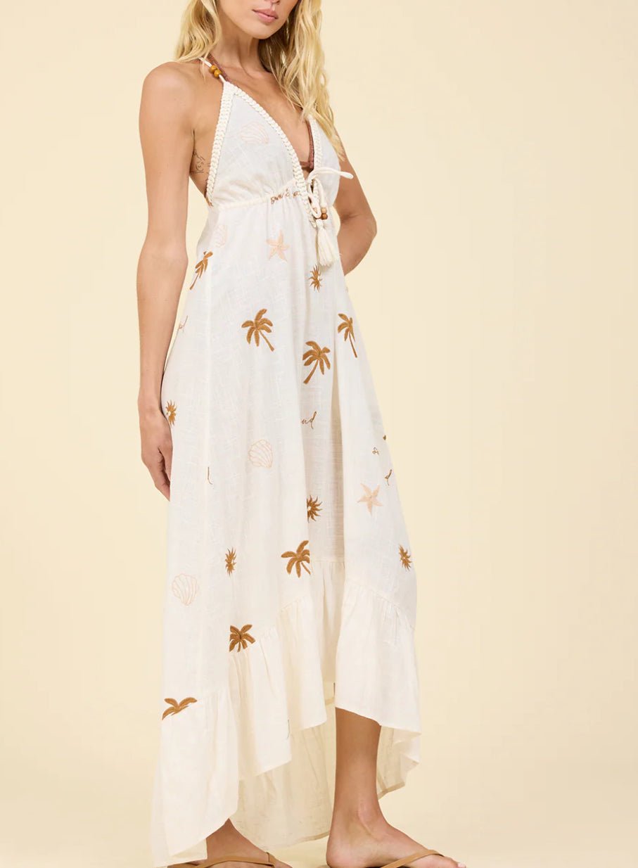 Surf Gypsy Sun and Sand Print Embroidered Maxi Dress - Fleur - De - Lis Boutique