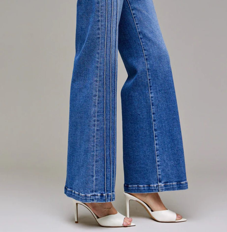 Hidden Pintuck Mid Rise Comfort Flare Dark Wash - Fleur - De - Lis Boutique