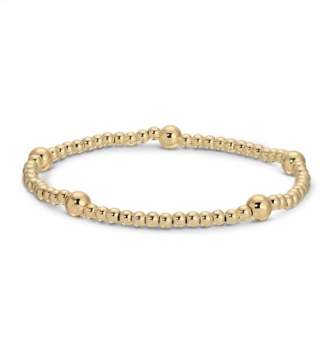 3mm Bead with 5mm Accent Gold Stretch Bracelet - Fleur-De-Lis Boutique