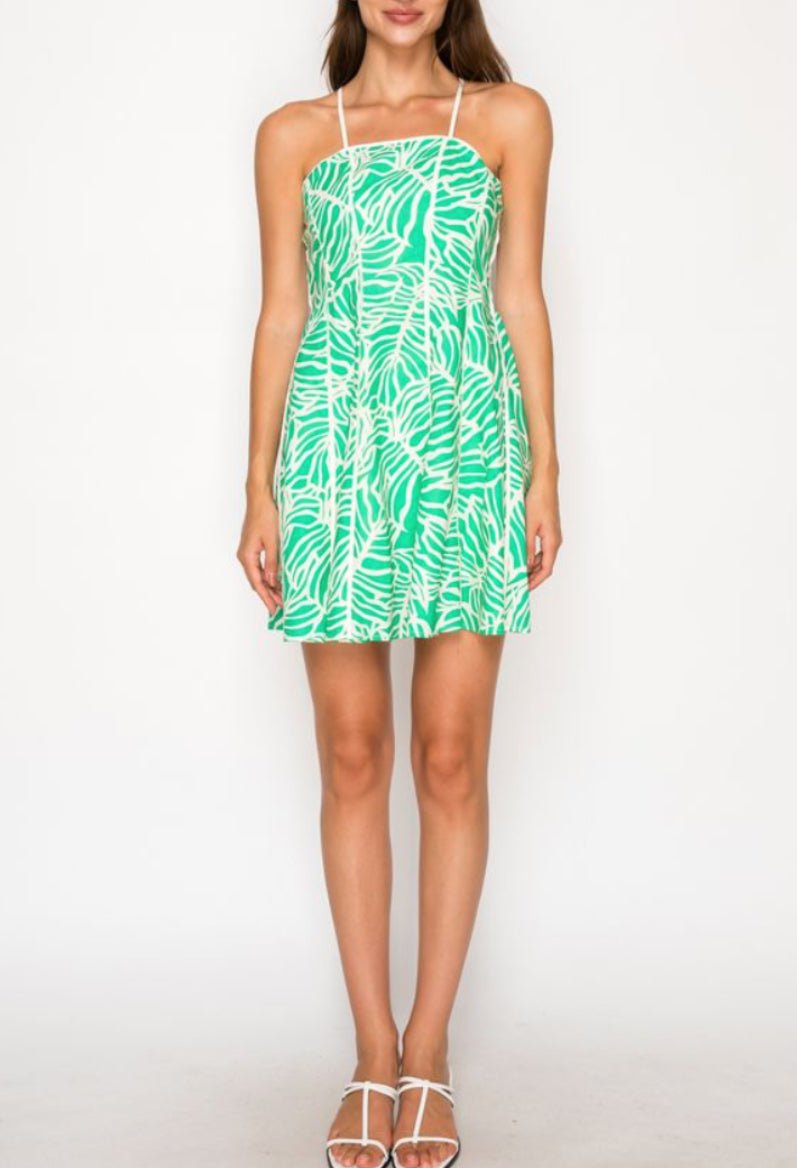 Meet Me In Santorini Verde Palms Mini Dress - Fleur - De - Lis Boutique