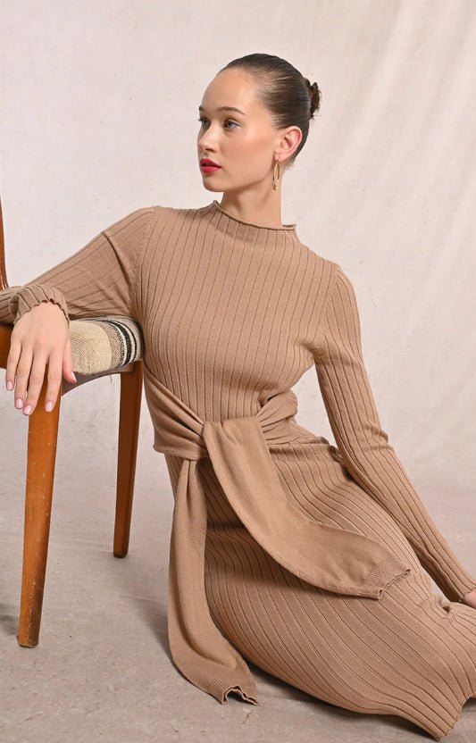 Knitted Midi Dress Beige - Fleur - De - Lis Boutique