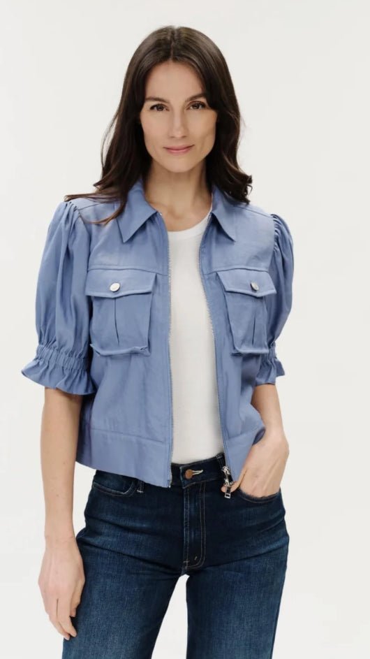 Six Fifty Christine Short Sleeve Jacket Blue - Fleur-De-Lis Boutique
