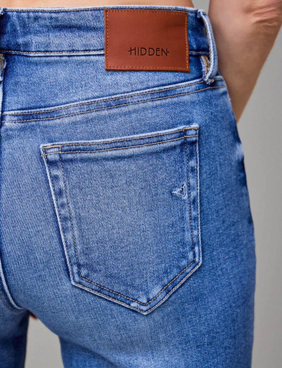 Hidden Pintuck Mid Rise Comfort Flare Dark Wash - Fleur - De - Lis Boutique