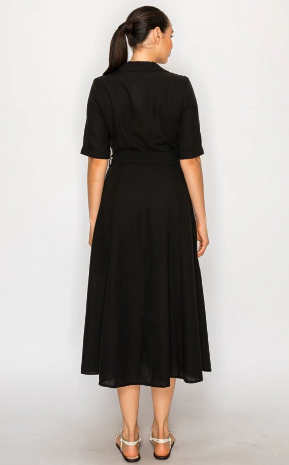 Meet Me In Santorini Black Linen Shirt Dress - Fleur - De - Lis Boutique