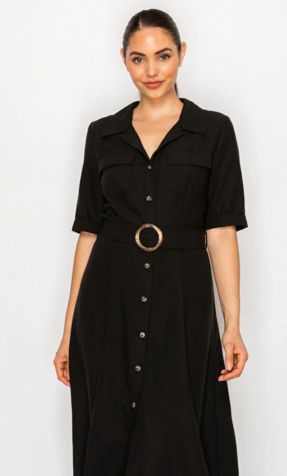 Meet Me In Santorini Black Linen Shirt Dress - Fleur - De - Lis Boutique