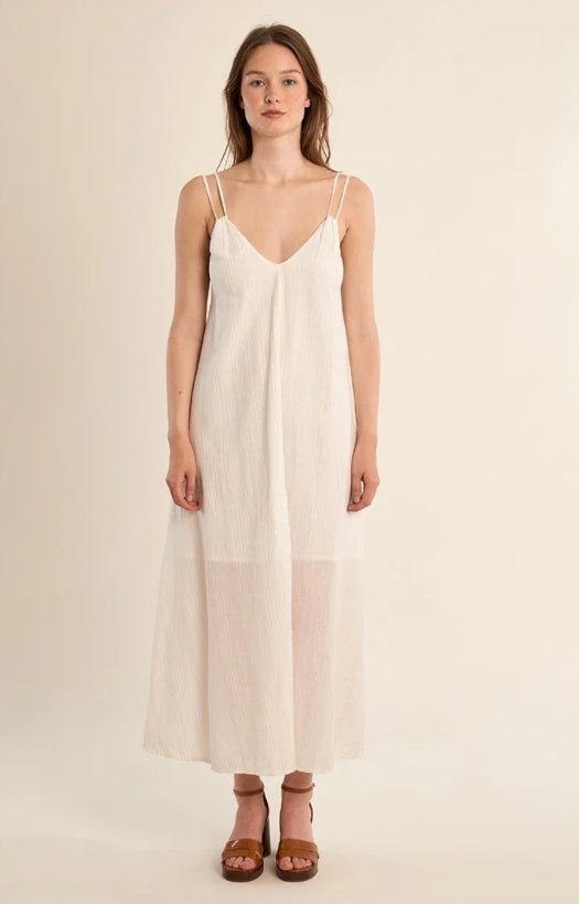 Molly Bracken Midi Gold Stripe Dress White - Fleur - De - Lis Boutique