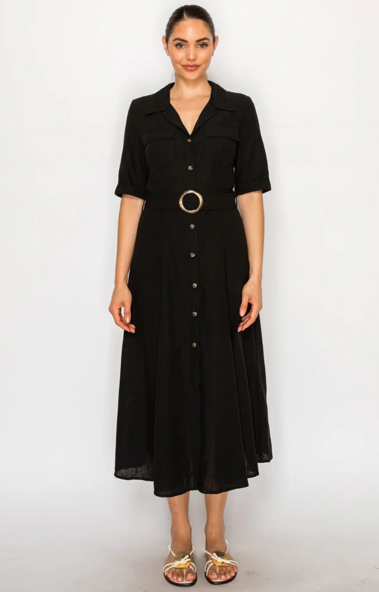 Meet Me In Santorini Black Linen Shirt Dress - Fleur - De - Lis Boutique