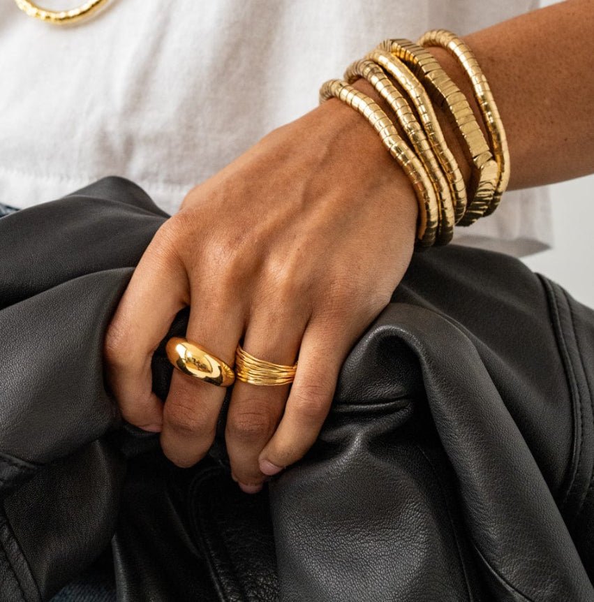 Ink + Alloy Lucille Square Bead Stretch Brass Bracelet - Fleur - De - Lis Boutique