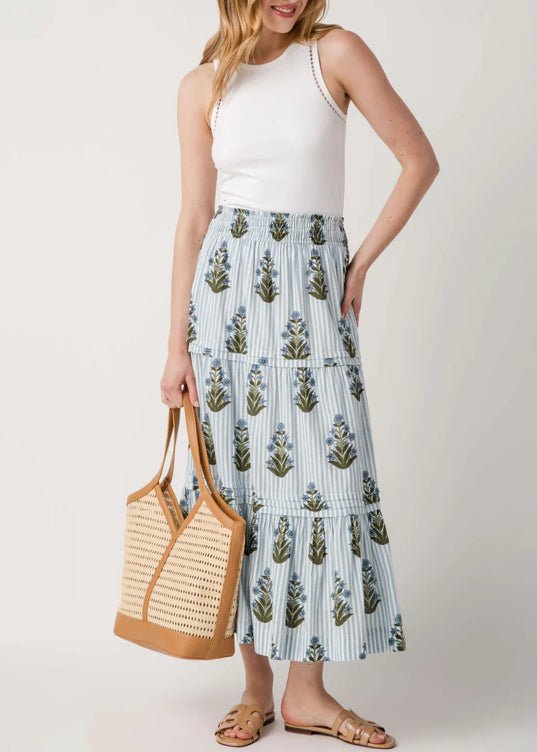 THML Long Striped Floral Pattern Midi Skirt - Fleur - De - Lis Boutique