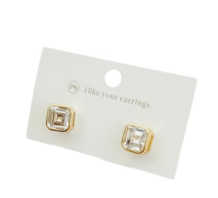 Pretty Simple Bezel Diamond Stud Earrings Waterproof - Fleur-De-Lis Boutique