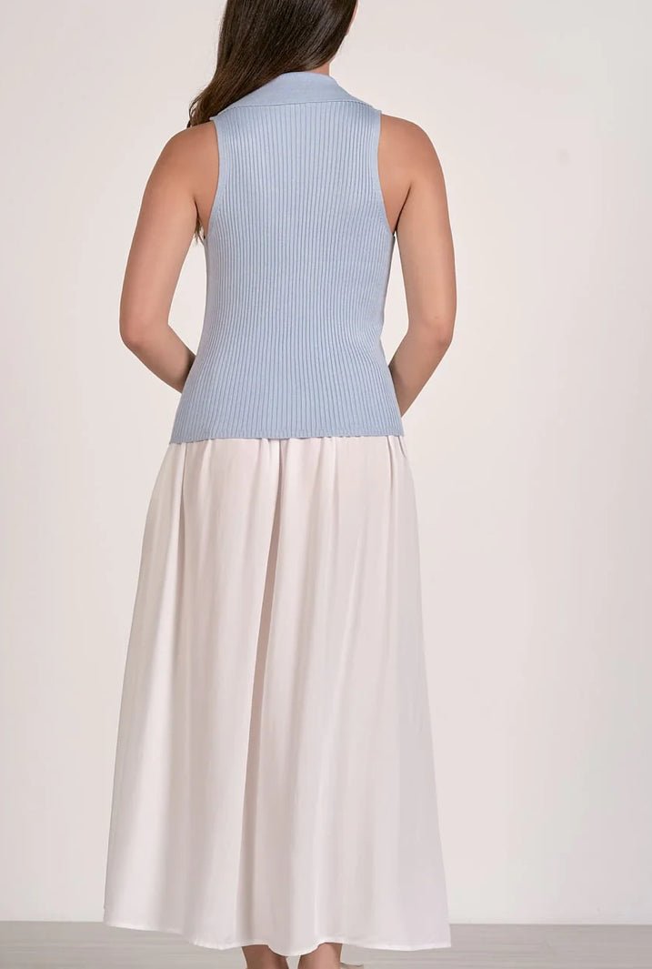 Elan Collared Knit Vest Blue - Fleur - De - Lis Boutique