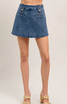 Hearts Eye Denim Skort Medium Indigo - Fleur - De - Lis Boutique