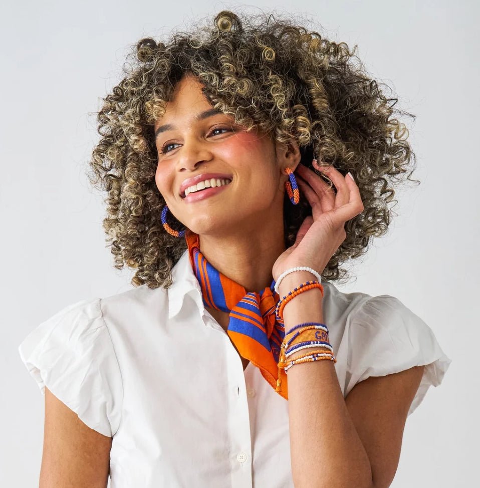 Ink + Alloy Game Day Beaded Hoops Blue Orange - Fleur-De-Lis Boutique