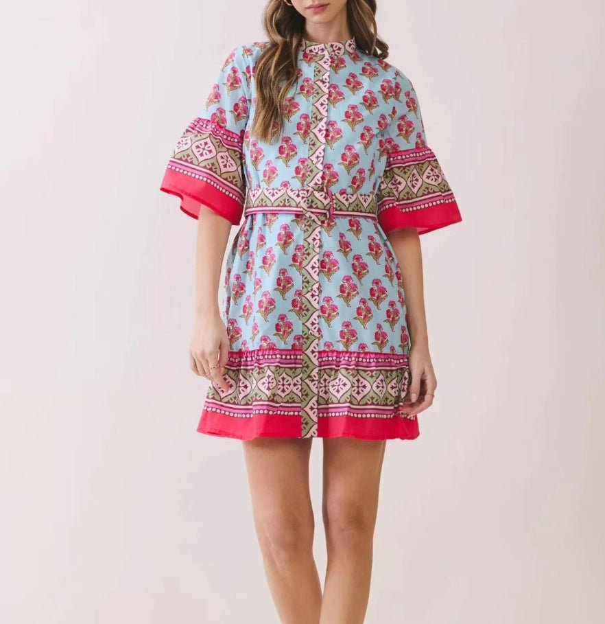 TCEC Multi Short Sleeve Mini Dress - Fleur - De - Lis Boutique