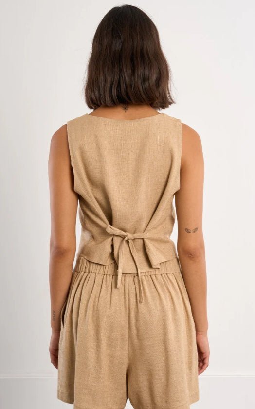 Molly Bracken Sleeveless Woven Jacket Beige - Fleur - De - Lis Boutique