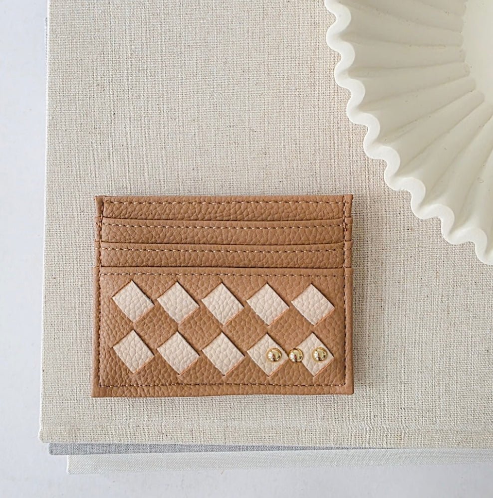 Mariah Woven Small Card Holder Tan Checkered - Fleur-De-Lis Boutique