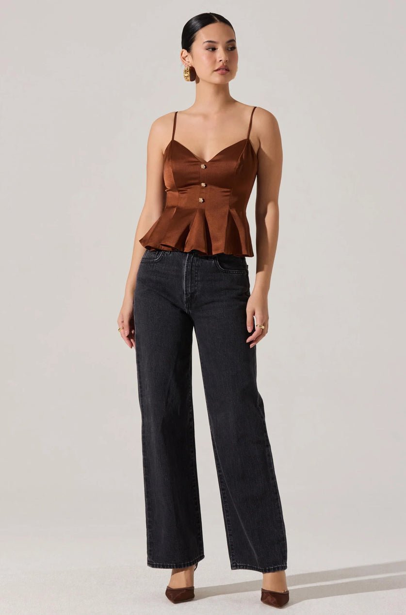 Astr Paislee Satin Pleated Peplum Top - Fleur - De - Lis Boutique