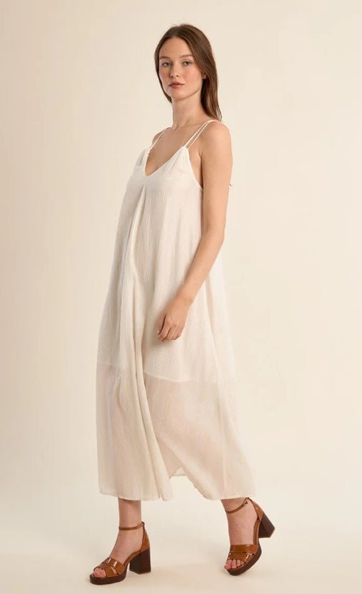 Molly Bracken Midi Gold Stripe Dress White - Fleur - De - Lis Boutique