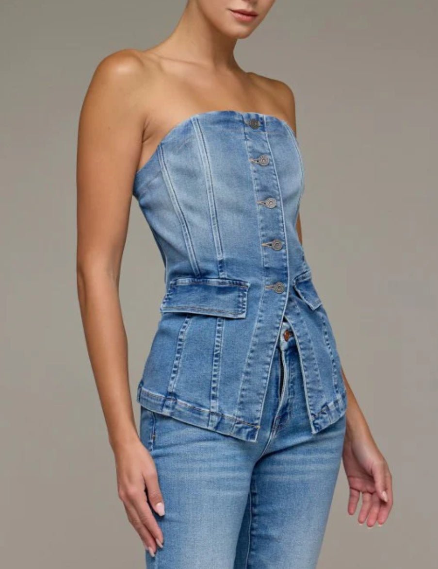 Hidden Medium Wash Tuxedo Bustier - Fleur-De-Lis Boutique