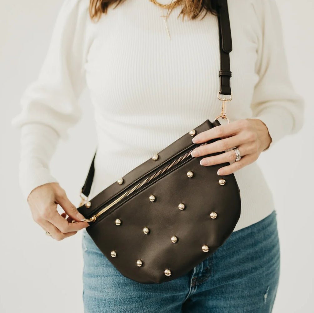 Pretty Simple Gold Studded Westlyn Bum Bag Chocolate - Fleur-De-Lis Boutique
