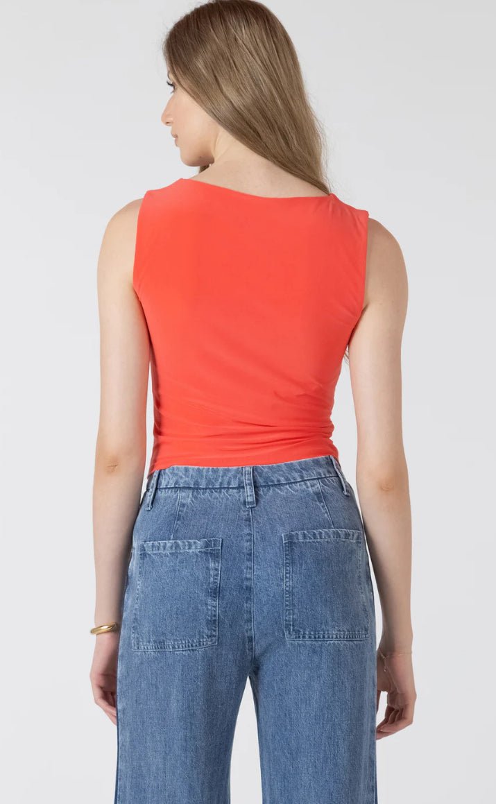 Black Tape Shirred Detail Tank Bright Cherry - Fleur - De - Lis Boutique