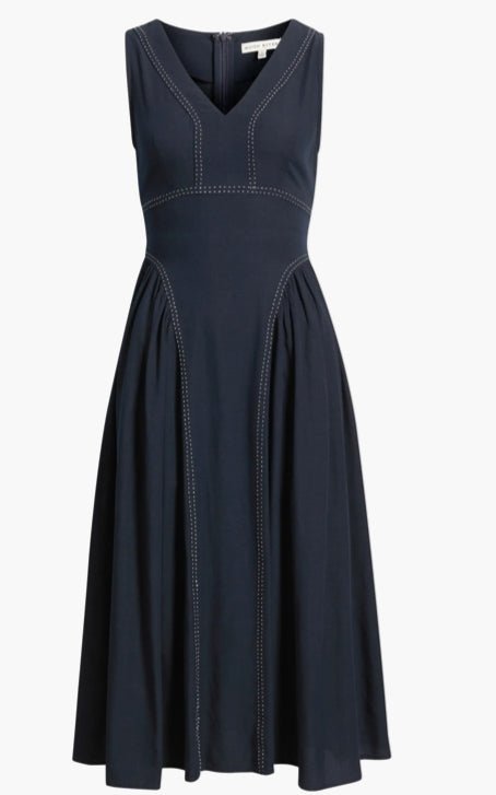 Moon River Tie Back Contrast Stitch Midi Dress - Fleur - De - Lis Boutique