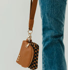 Wonderlust Woven Dual Pouch Wristlet Coffee Checkered - Fleur-De-Lis Boutique