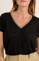 Black Knitted Gold V Tee - Fleur - De - Lis Boutique