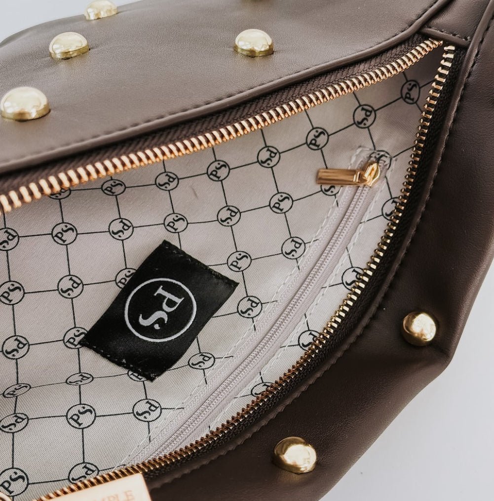 Pretty Simple Gold Studded Westlyn Bum Bag Chocolate - Fleur-De-Lis Boutique