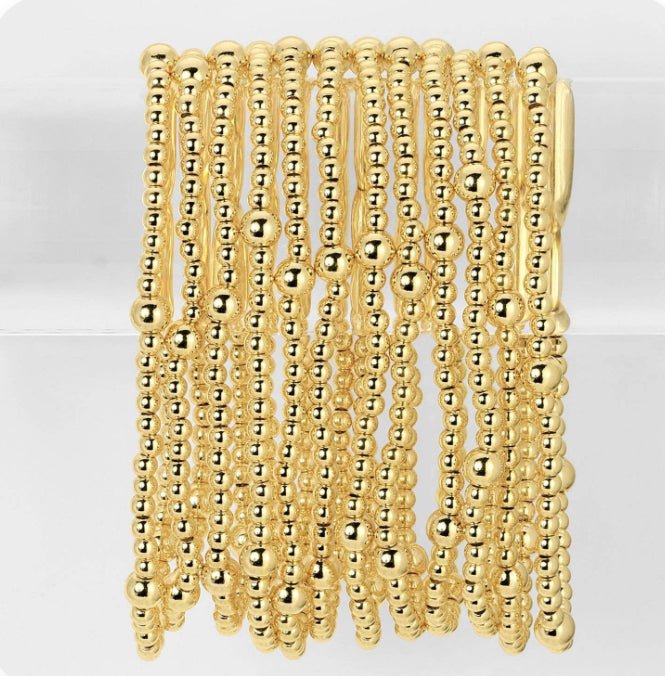 3mm Bead with 5mm Accent Gold Stretch Bracelet - Fleur-De-Lis Boutique
