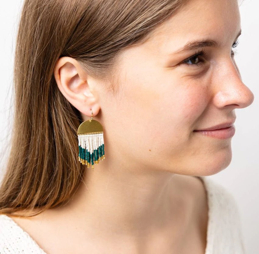Ink + Alloy Claudia Curved Fringe Earrings Bright Emerald - Fleur - De - Lis Boutique