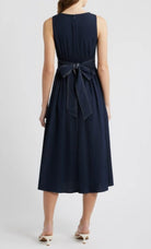 Moon River Tie Back Contrast Stitch Midi Dress - Fleur - De - Lis Boutique