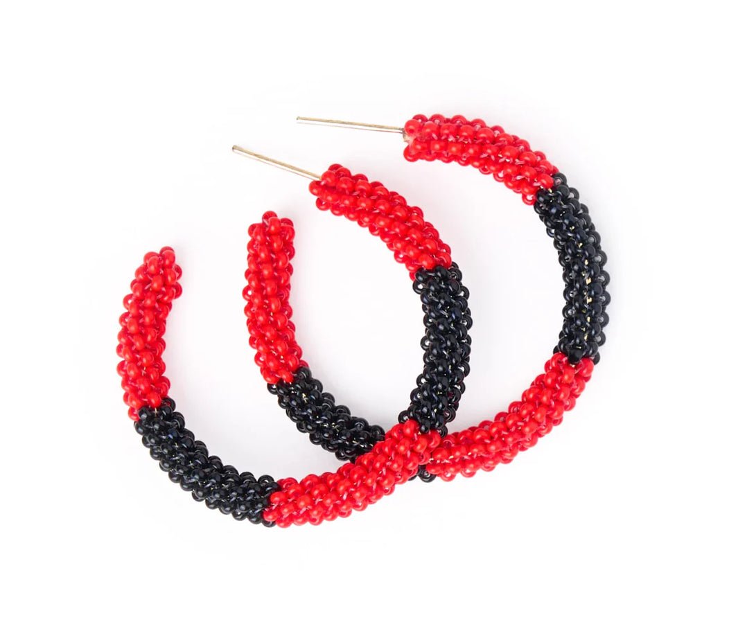 Ink + Alloy Game Day Beaded Hoops Red Black - Fleur-De-Lis Boutique