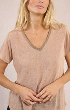 Beige Knitted Gold V Tee - Fleur - De - Lis Boutique