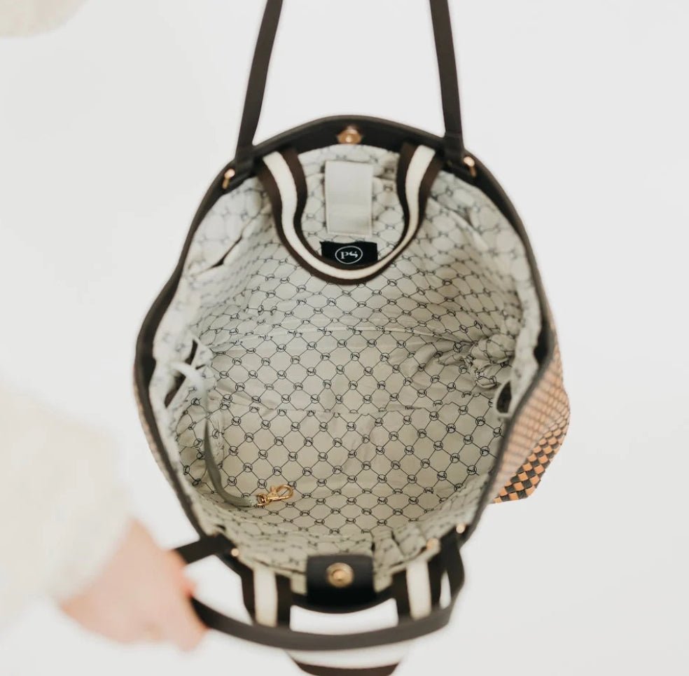 Pretty Simple Woven Tiffany Organizer Tote Checkered Brown - Fleur-De-Lis Boutique