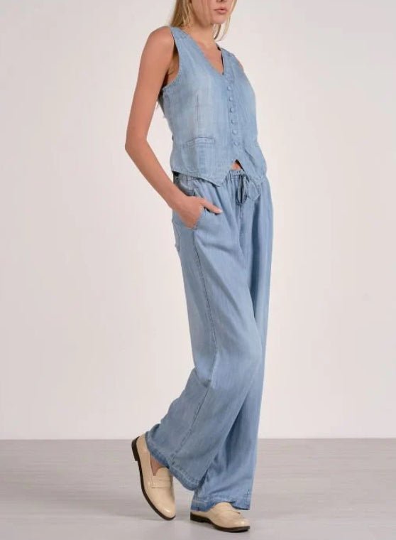 Elan Button Front Vest Blue - Fleur - De - Lis Boutique