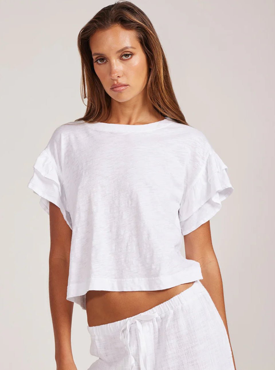 Bobi Los Angeles Double Ruffle Tee White - Fleur-De-Lis Boutique