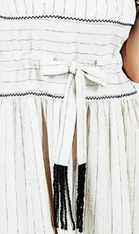 Aylaya Anna V Neck Pinstripe Mini Dress Yarn Dyed - Fleur - De - Lis Boutique