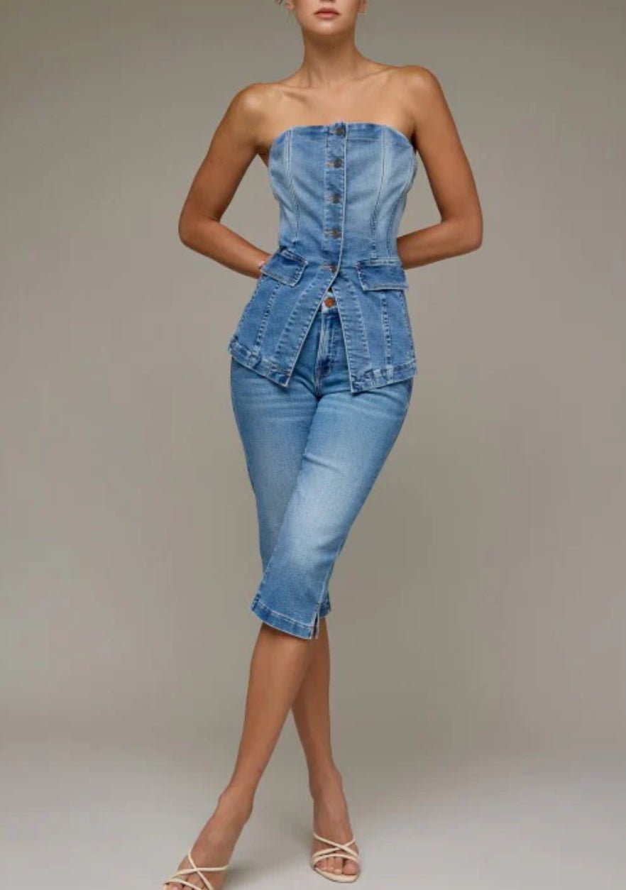 Hidden Medium Wash Tuxedo Bustier - Fleur-De-Lis Boutique