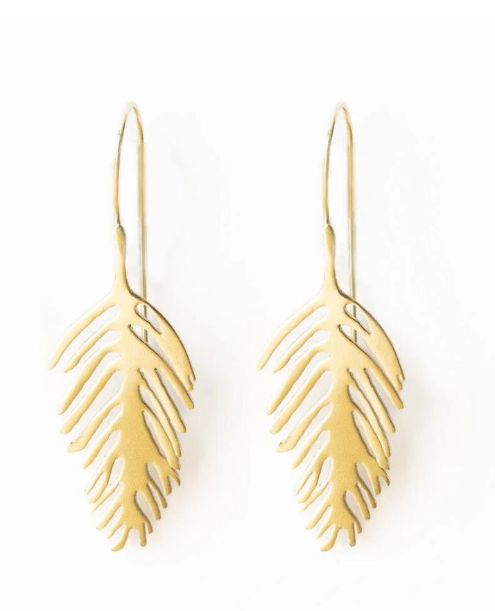 Ink + Alloy Flora Small Palm Leaf Brass Earrings - Fleur - De - Lis Boutique