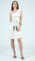 Aylaya Anna V Neck Pinstripe Mini Dress Yarn Dyed - Fleur - De - Lis Boutique