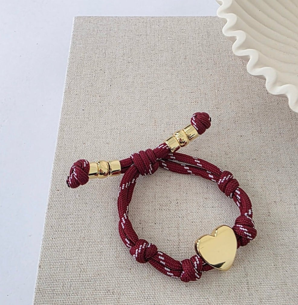 Knotty Cord Heart Bracelet Maroon - Fleur-De-Lis Boutique