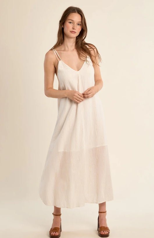 Molly Bracken Midi Gold Stripe Dress White - Fleur - De - Lis Boutique