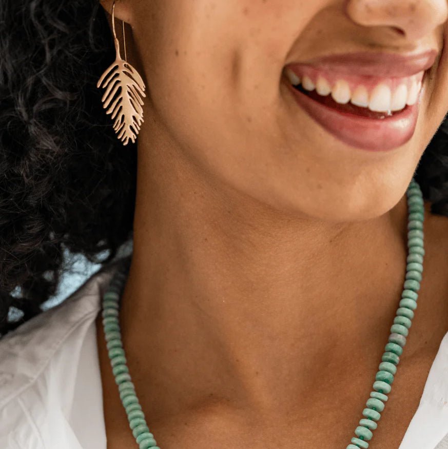 Ink + Alloy Flora Small Palm Leaf Brass Earrings - Fleur - De - Lis Boutique