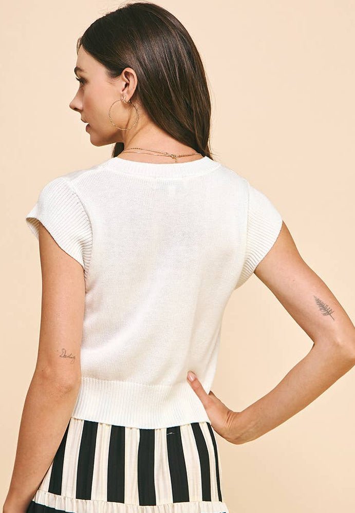 Pinch Cap Sleeve Knit Top Pure White - Fleur - De - Lis Boutique