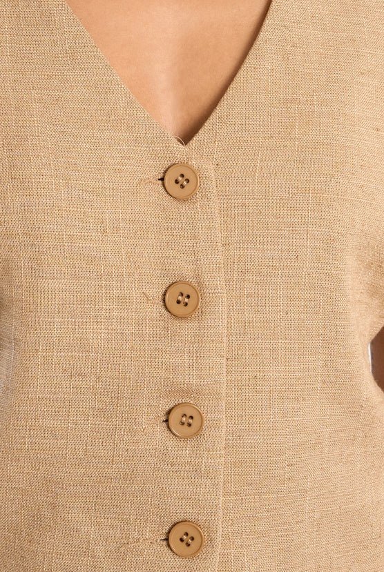 Molly Bracken Sleeveless Woven Jacket Beige - Fleur - De - Lis Boutique