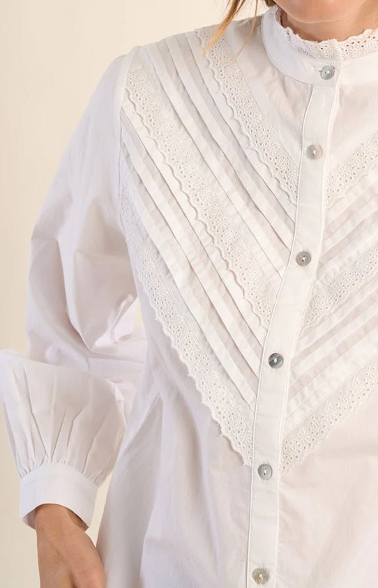 Molly Bracken Cotton Shirt with Lace Detail White - Fleur - De - Lis Boutique