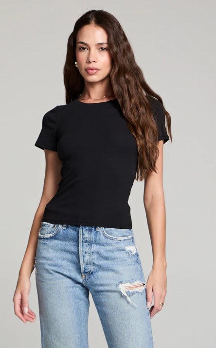 Saltwater Luxe Crew Neck Slim Tee Black - Fleur - De - Lis Boutique