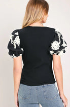 Black Puff Sleeve Embroidered Top - Fleur-De-Lis Boutique